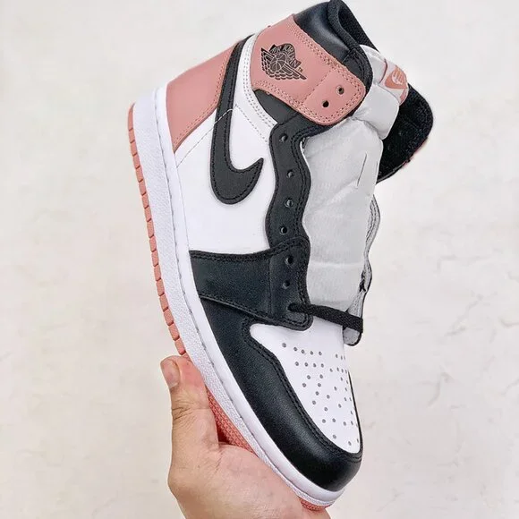 Nike Air Jordan 1 Retro High Og Black, White, And Rusty Pink Sneakers
